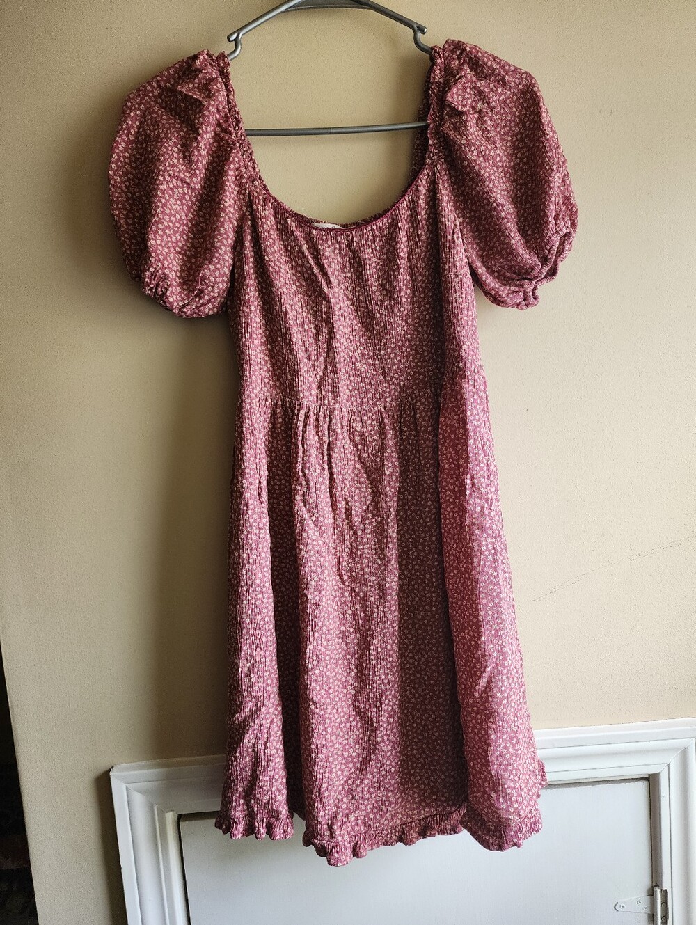 Puff Sleeve Floral Midi Dress - Dusty Rose